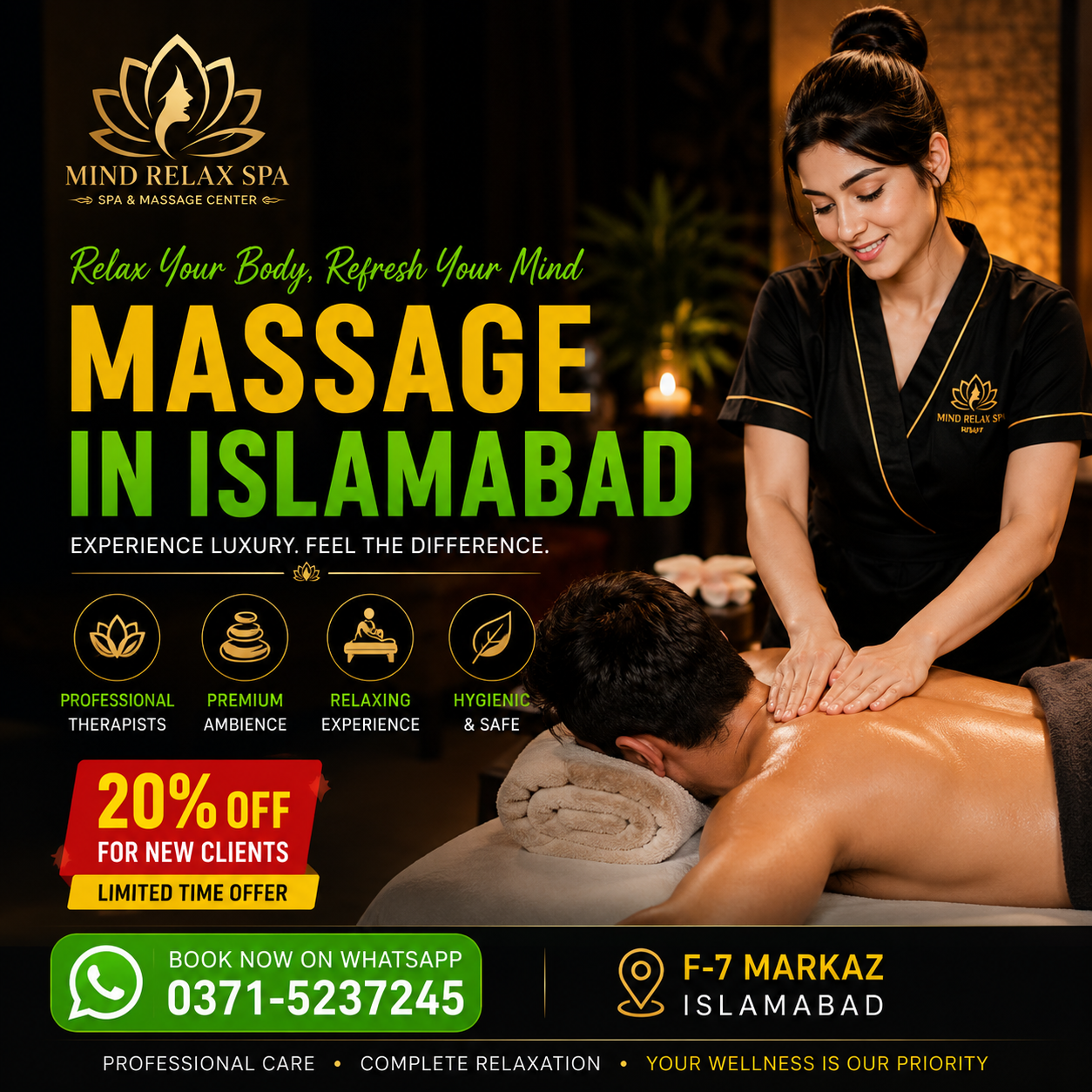 Mind Relax Spa for massage in Islamabad, F7 Markaz